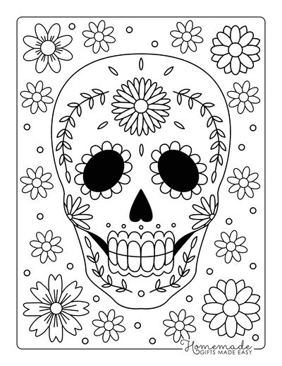 Sugar Skull Coloring Pages For Day Of The Dead