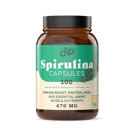 Organic Spirulina Capsules 470mg Capsules 100 Pills Non Gmo Natural