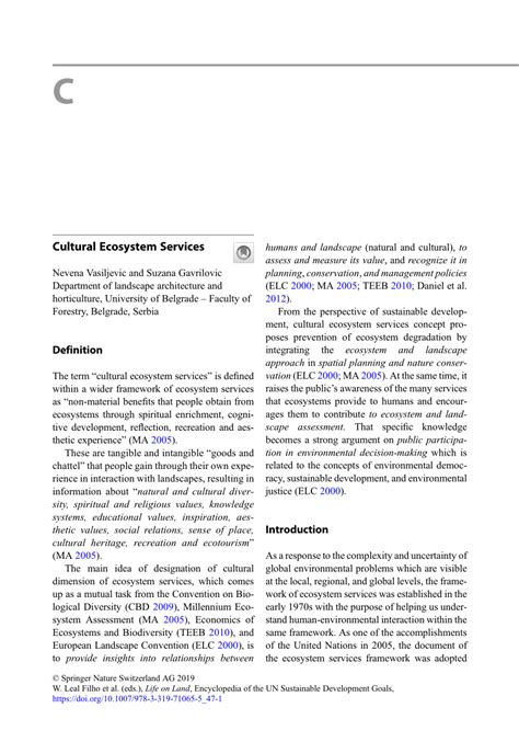 (PDF) Cultural Ecosystem Services