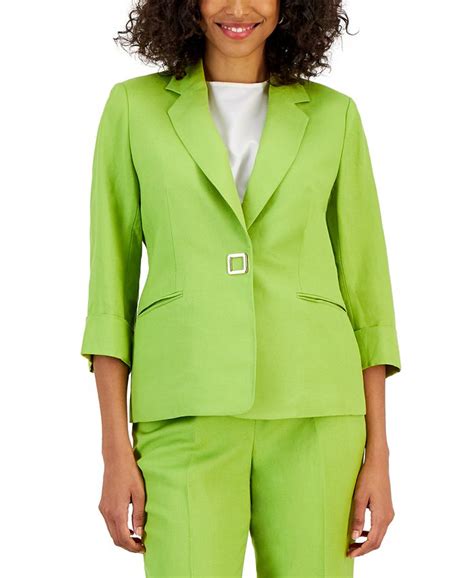 Kasper Womens Linen Blend 3 4 Sleeve Notch Lapel Blazer Macys