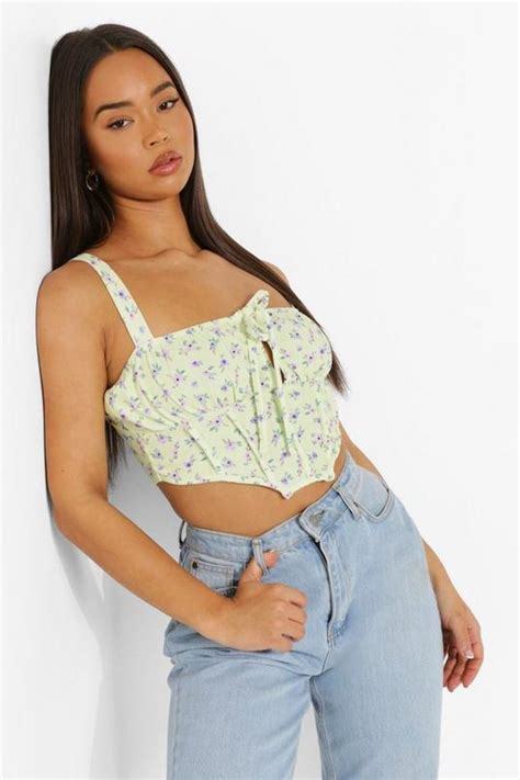 Floral Print Corset Style Top Boohoo Uk