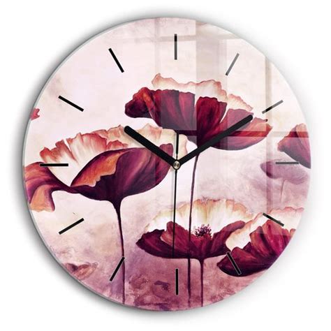 Decortapis Horloge Murale En Verre Horloge Ronde Cm Fleurs De