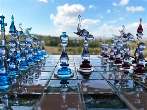 Blue Glass Chess Set