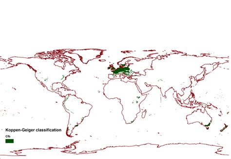 Distribution of Köppen–Geiger climate subgroup Cfb (Cfb, i.e. main ...