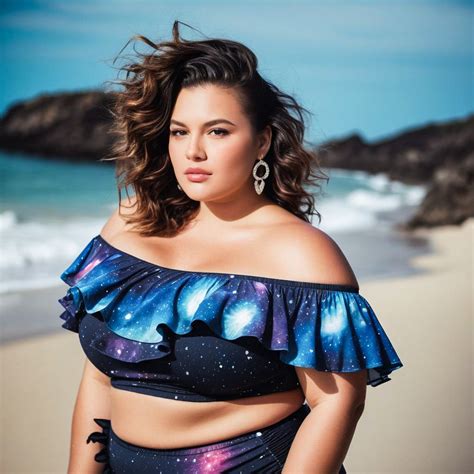 Confident Woman In Galaxy Themed Bikini At The Beach