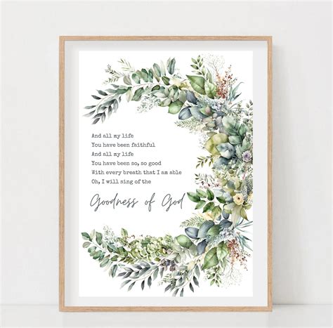 Goodness of God Lyric Printable, Christian Wall Decor, Praise Song Print, I Will Sing of the ...