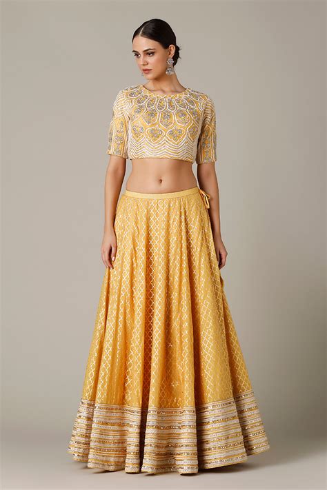 Buy Varun And Nidhika Yellow Badla Cutwork Hand Embroidered Lehenga Set