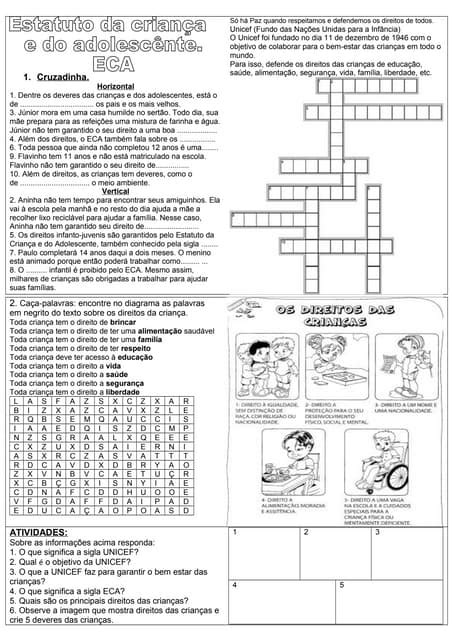 Questoes Sobre O Eca - ECA - ESTATUTO DA CRIANÇA E DO ADOLESCENTE - SIMULADO COM 50 QUESTÕES | PDF