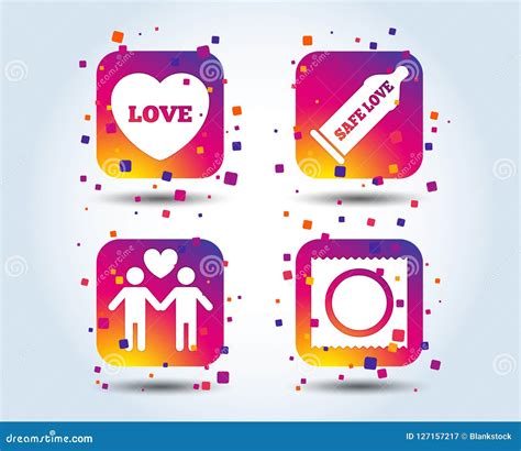 Condom Safe Sex Icons Lovers Gay Couple Sign Stock Vector