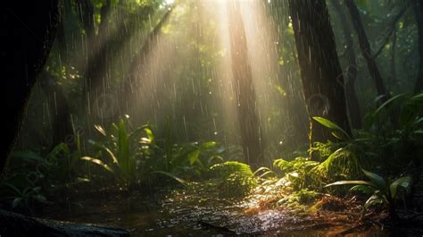 Planta Tropical Da Floresta Deixa O Fundo Da Natureza Na Chuva