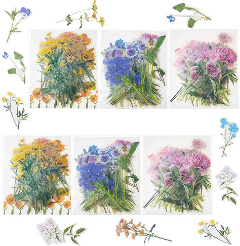 OLYCRAFT 120PCS Flower Stickers Set Transparent Floral Decorative