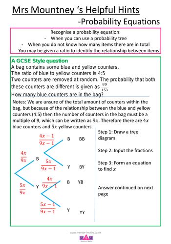 Help sheet probability equations | Teaching Resources