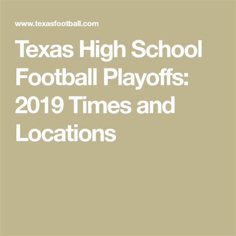 Texas High School Football Playoffs: 2019 Times and Locations | High ...