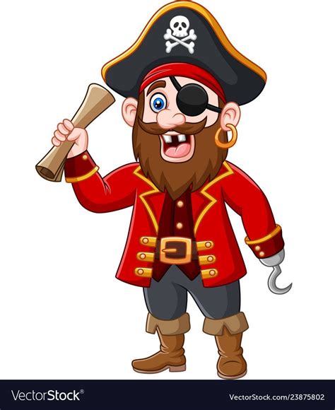 illustration of Cartoon Pirate captain holding a treasure map. Download ...