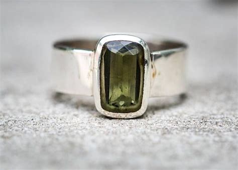 Moldavite Ring 10 Silver And Moldavite Full Faceted Smooth Etsy