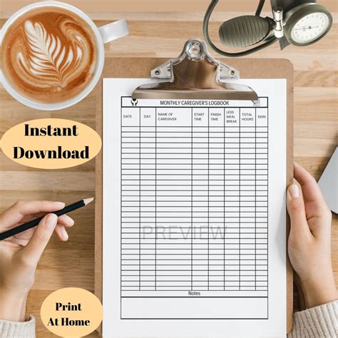 Caregiver Log Printable Caregiver Timesheet Caregiver Daily Log