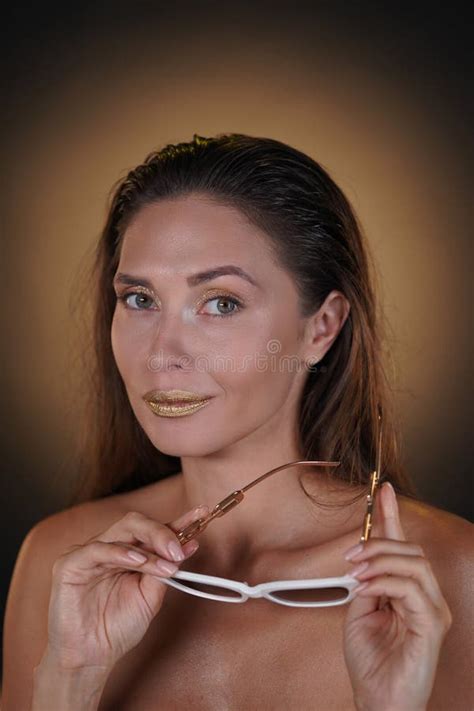 Portrait Of Brunette Female Model In Studio Attractive Woman With Elegant Bright Makeup Posing