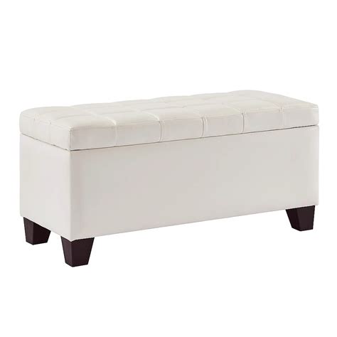 Whi Modern Faux Leather Storage Ottoman In White The Home Depot Canada