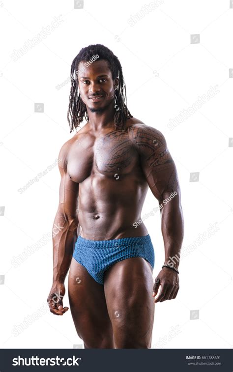 African American Bodybuilder Man Naked Muscular Stock Photo