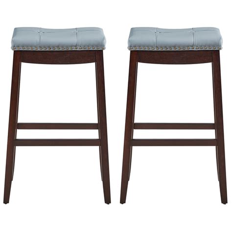 Topbuy Set Of 4 Saddle Bar Stools Backless Nailhead Counter Stool With