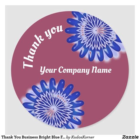 Thank You Business Bright Blue Floral Appreciation Classic Round