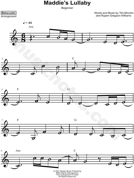 Betacustic Maddies Lullaby [beginner] Sheet Music For Beginners In A