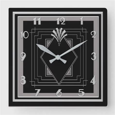 New Very Art Deco Silver Black Square Wall Clock Zazzle