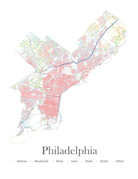 A map I made of Philly by road type : philadelphia