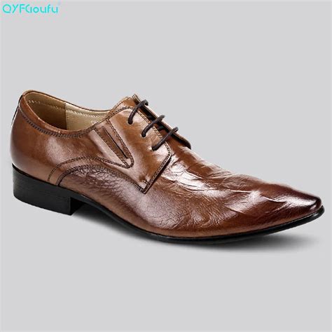 Qyfcioufu Designer Formal Men Pointed Toe Dress Shoe Genuine Leather Black Khaki Brown Alligator