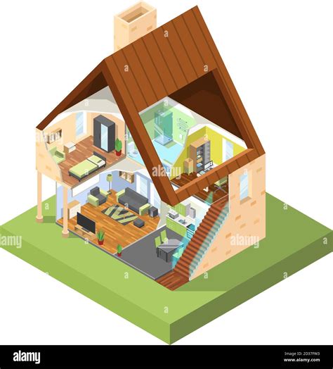 House Cutaway Isometric Interior Of Modern House With Different Rooms