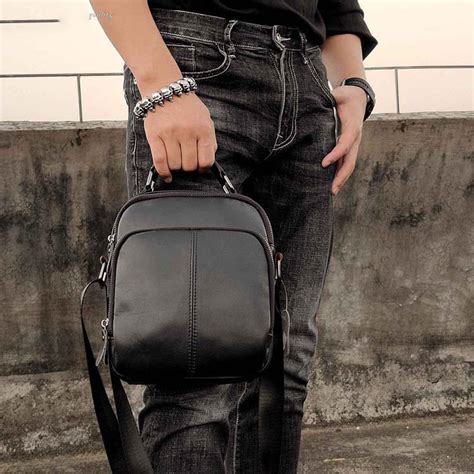 Black Leather Postman Bag Mens Small Vertical Side Bag Courier Bag Mes Iwalletsmen