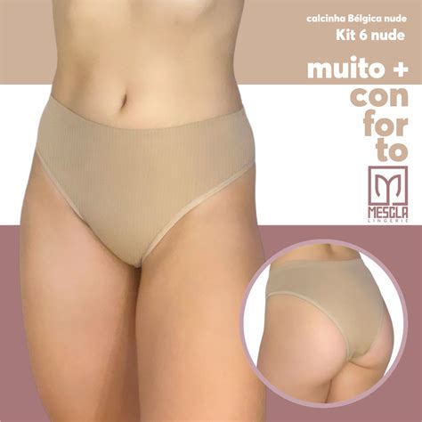 Kit Calcinhas B Lgica Nude Cintura Rebatida M Dia Lingerie Confort Vel Para O Seu Dia A