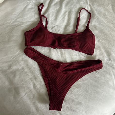 Billabong Bikini Set Burgundy Ribbed Material Size Depop