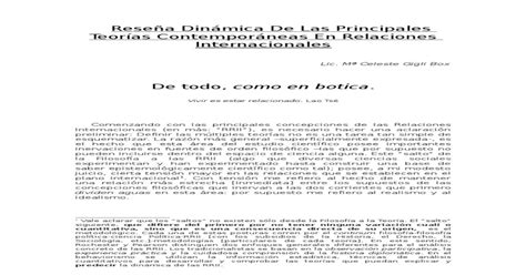 Reseña Dinámica De Las Principales Teorías Contemporáneas En Relaciones