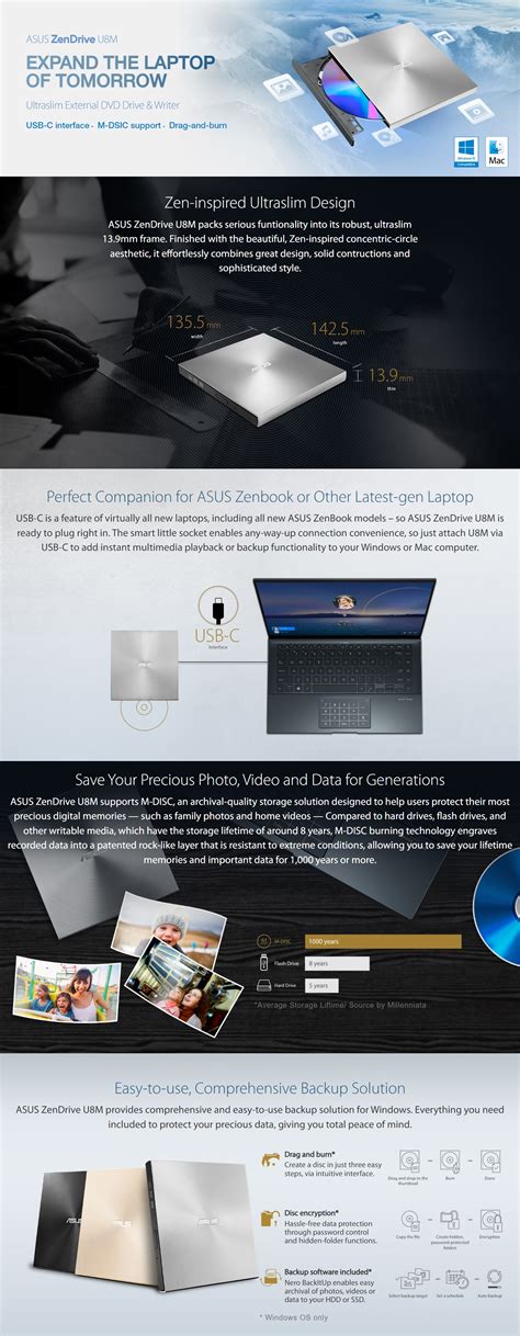 Asus ZenDrive U8M Ultraslim External DVD Drive and Writer - Black (SDRW ...