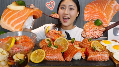 Mukbang 통연어장 대왕연어초밥 연어장 덮밥🍣 연어 먹방 Salmon Yeoneo Jang Real Sound Asmr