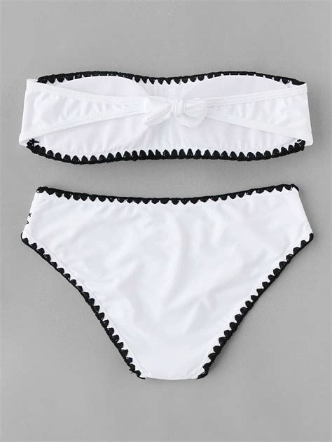 Contrast Trim Bandeau Bikini Set Romwe