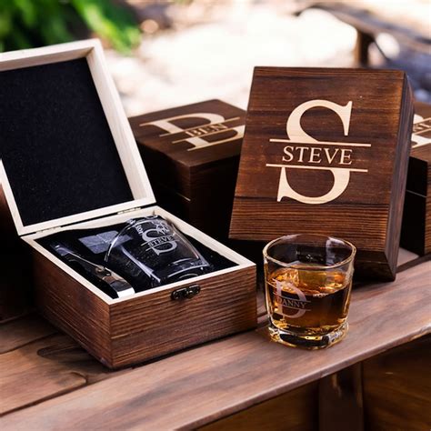 Personalized Whiskey Glass Set With Storage Box Custom Name Initial