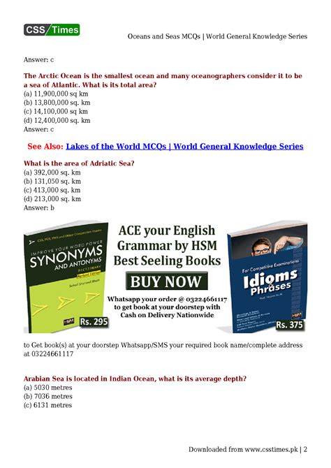 Solution Oceans And Seas Mcqs World General Knowledge Series Studypool