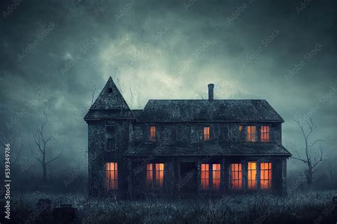 Dark Atmospheric Horror Background Haunted House Dramatic Sky Old