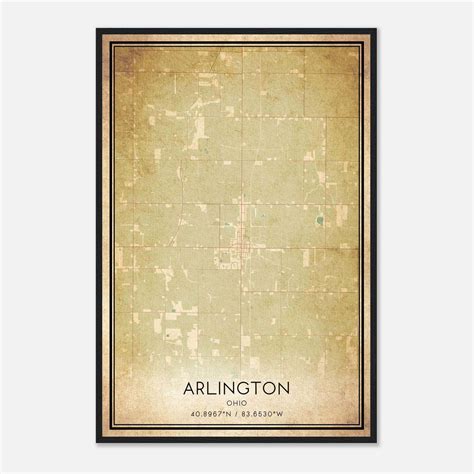 Vintage Arlington Ohio Map Poster, Arlington OH City Road Wall Art