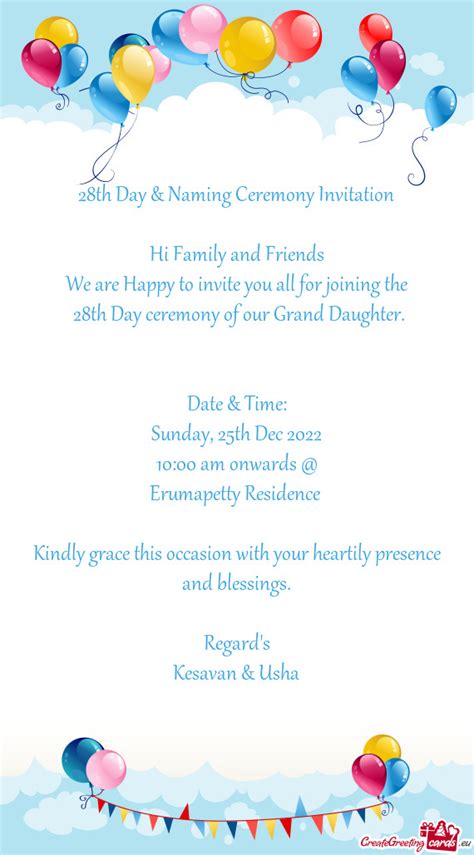 Th Day Naming Ceremony Invitation Free Cards