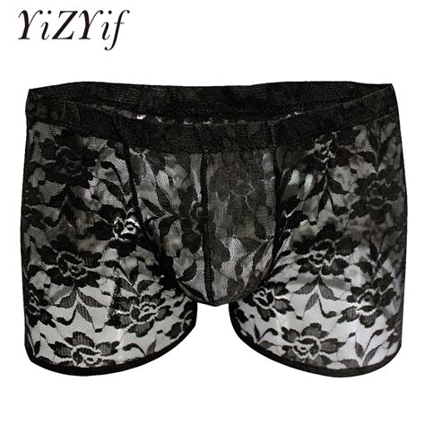 Ropa interior Sexy Gay para hombre Bóxer transparente de encaje malla