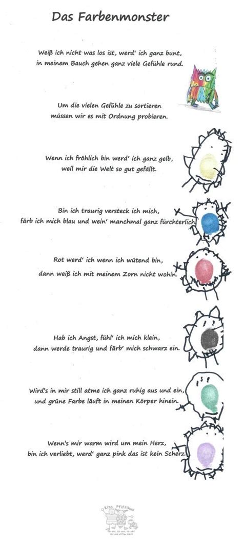 Farbenmonster Reim Emotionen Vorschule Farbenlieder Projekt Farben