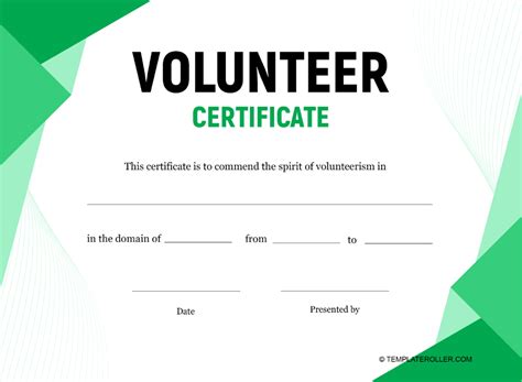 Volunteer Certificate Template - Green Download Printable PDF ...