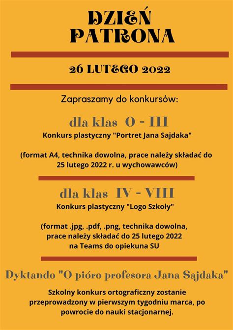 Dzień Patrona 2022 – Szkoła Podstawowa im. prof. Jana Sajdaka w Burzynie