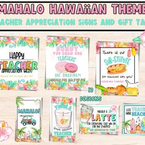 Mahalo Hawaiian Teacher Appreciation Sign And Gift Tag Bundle Printable