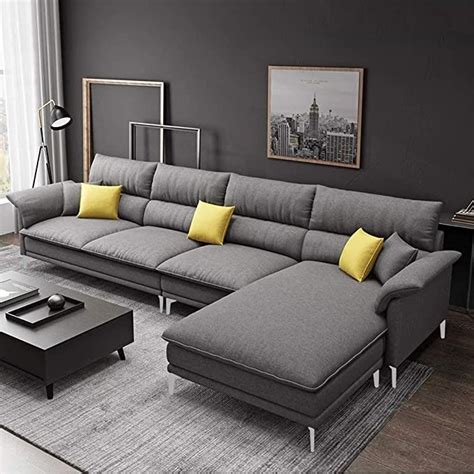 FURNY Fronssy 5 Seater Fabric RHS L Shape Sofa Set (Dark Grey) | Sofa design, Furniture sofa set ...