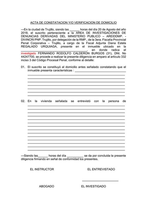 Acta Constatacion Domiciliaria Mp Docx Descarga Gratuita