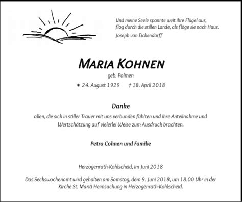 Traueranzeigen Von Maria Kohnen Aachen Gedenkt